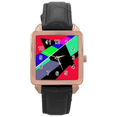 Abstract Fish Rose Gold Leather Watch 