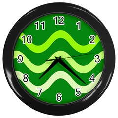 Green waves Wall Clocks (Black)