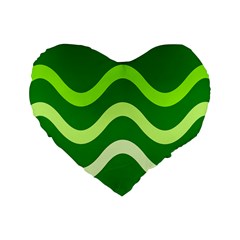 Green waves Standard 16  Premium Flano Heart Shape Cushions