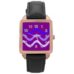 Purple Waves Rose Gold Leather Watch  by Valentinaart