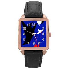 Night Birds  Rose Gold Leather Watch 