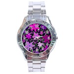 Purple Fowers Stainless Steel Analogue Watch Front