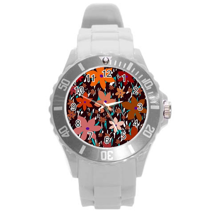 Orange flowers  Round Plastic Sport Watch (L)