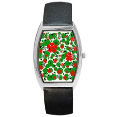Red And Green Christmas Design  Barrel Style Metal Watch by Valentinaart