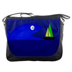 Blue Monster Fish Messenger Bags by Valentinaart