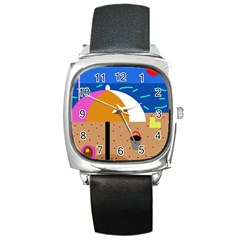 On The Beach  Square Metal Watch by Valentinaart