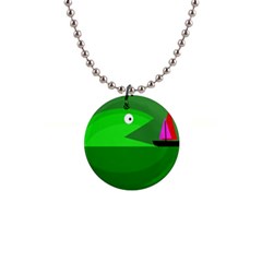 Green Monster Fish Button Necklaces by Valentinaart