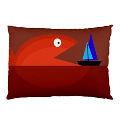 Red Monster Fish Pillow Case by Valentinaart