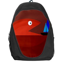 Red Monster Fish Backpack Bag by Valentinaart