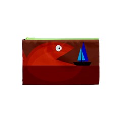 Red Monster Fish Cosmetic Bag (xs) by Valentinaart