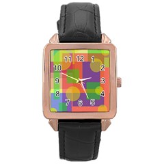 Colorful Geometrical Design Rose Gold Leather Watch 