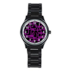 Purple And Black Elegant Design Stainless Steel Round Watch by Valentinaart