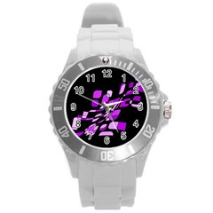 Purple Decorative Abstraction Round Plastic Sport Watch (l) by Valentinaart