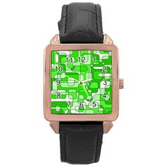 Green Decorative Abstraction  Rose Gold Leather Watch 