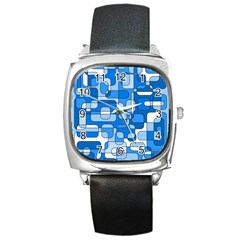 Blue Decorative Abstraction Square Metal Watch by Valentinaart