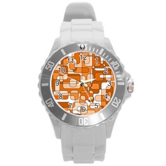 Orange Decorative Abstraction Round Plastic Sport Watch (l) by Valentinaart