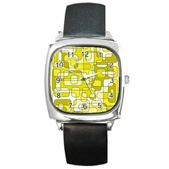 Yellow Decorative Abstraction Square Metal Watch by Valentinaart