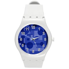 Deep Blue Abstract Design Round Plastic Sport Watch (m) by Valentinaart