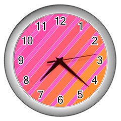 Pink Elegant Lines Wall Clocks (silver)  by Valentinaart