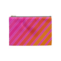 Pink Elegant Lines Cosmetic Bag (medium)  by Valentinaart