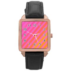 Pink Elegant Lines Rose Gold Leather Watch  by Valentinaart