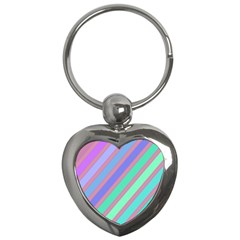 Pastel Colorful Lines Key Chains (heart)  by Valentinaart