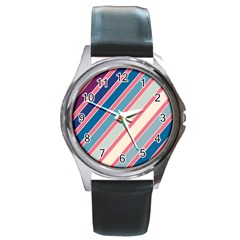 Colorful Lines Round Metal Watch by Valentinaart