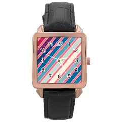 Colorful Lines Rose Gold Leather Watch  by Valentinaart