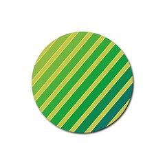 Green And Yellow Lines Rubber Coaster (round)  by Valentinaart