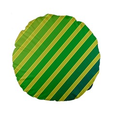 Green And Yellow Lines Standard 15  Premium Flano Round Cushions by Valentinaart
