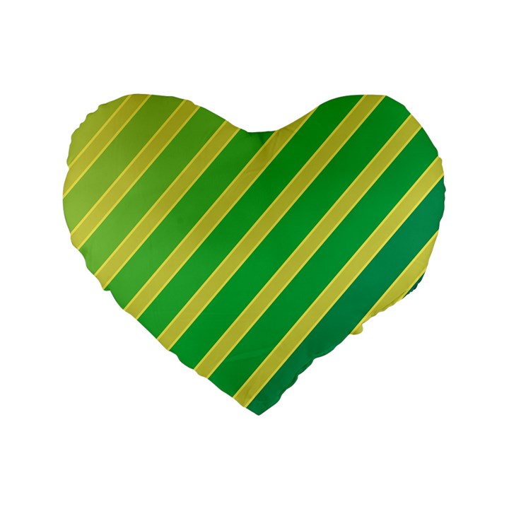 Green and yellow lines Standard 16  Premium Flano Heart Shape Cushions