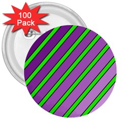 Purple And Green Lines 3  Buttons (100 Pack)  by Valentinaart