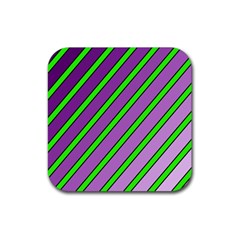 Purple and green lines Rubber Coaster (Square) 