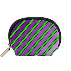 Purple And Green Lines Accessory Pouches (small)  by Valentinaart