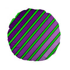 Purple and green lines Standard 15  Premium Flano Round Cushions