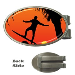 Man Surfing At Sunset Graphic Illustration Money Clips (oval)  by dflcprints