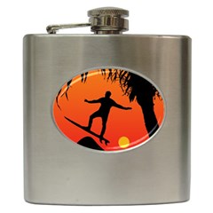 Man Surfing At Sunset Graphic Illustration Hip Flask (6 Oz) by dflcprints