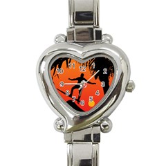 Man Surfing At Sunset Graphic Illustration Heart Italian Charm Watch by dflcprints