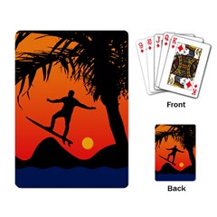 Man Surfing At Sunset Graphic Illustration Playing Card by dflcprints