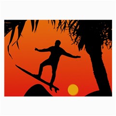 Man Surfing At Sunset Graphic Illustration Large Glasses Cloth (2-side) by dflcprints