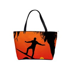 Man Surfing At Sunset Graphic Illustration Shoulder Handbags by dflcprints