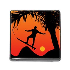 Man Surfing At Sunset Graphic Illustration Memory Card Reader (square) by dflcprints