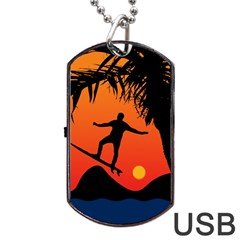 Man Surfing At Sunset Graphic Illustration Dog Tag Usb Flash (one Side) by dflcprints
