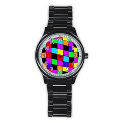 Colorful Cubes  Stainless Steel Round Watch by Valentinaart