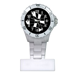 Black And White Abstract Flower Plastic Nurses Watch