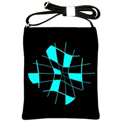 Blue Abstract Flower Shoulder Sling Bags by Valentinaart