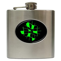 Green Abstract Flower Hip Flask (6 Oz) by Valentinaart