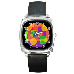 Colorful Circle  Square Metal Watch by Valentinaart