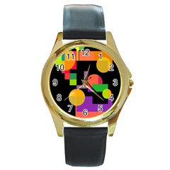 Colorful Abstraction Round Gold Metal Watch by Valentinaart