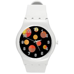 Orange Abstraction Round Plastic Sport Watch (m) by Valentinaart